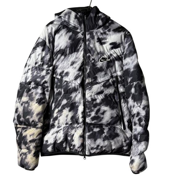 Nike Windrunner Shield Down Coat SZ L Hooded Streetwear Warm Black White READ - Picture 1 of 12